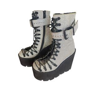 Demonia Cult crystal lace up buckle platforms rave goth boots
